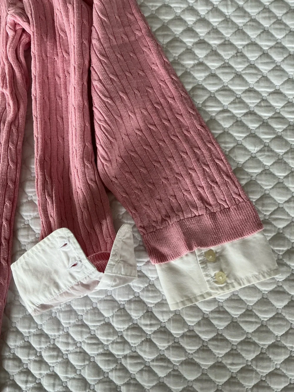 Lauren Ralph Lauren Pink Silk Blend Cable-Knit Sweater with White Collar 2X